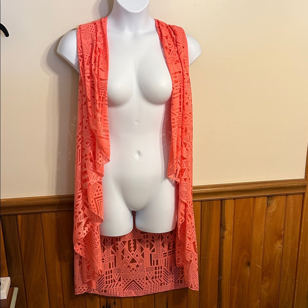Coral Geometric Women's Swim Cover-Up, Cape   One Size